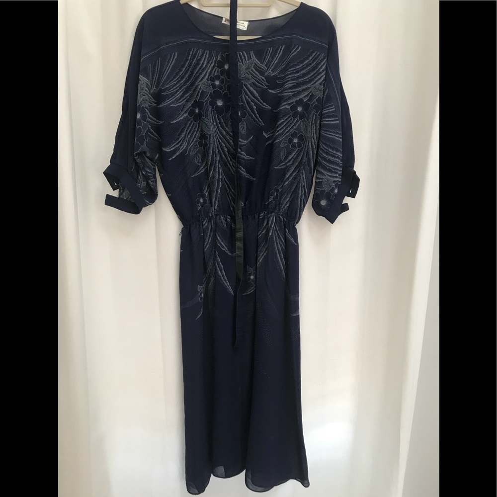 Vintage 70s David Marshall Navy Floral Day Dress